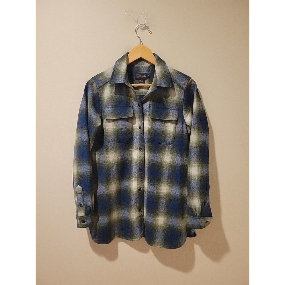 Pendleton Women’s Board Shirt Size S Blue Green Plaid Umatilla Wool Flannel